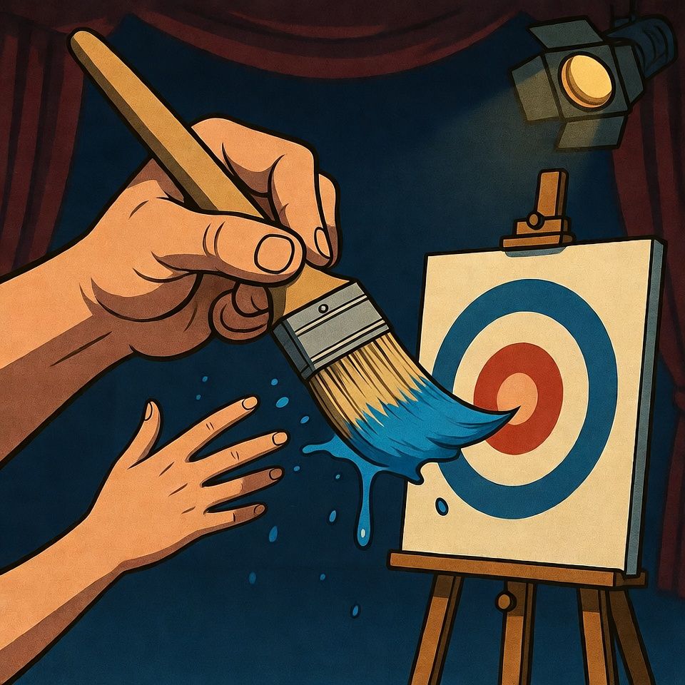 Cartoon representing the phrasal verb acting on