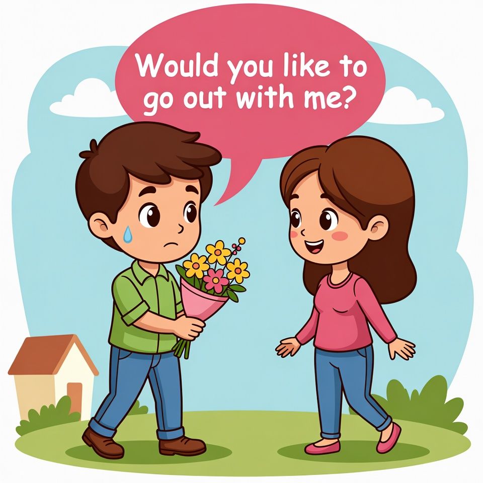 Cartoon representing the phrasal verb asking out