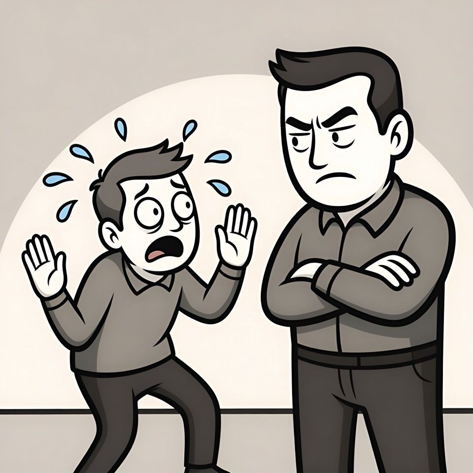 Cartoon representing the phrasal verb backing down