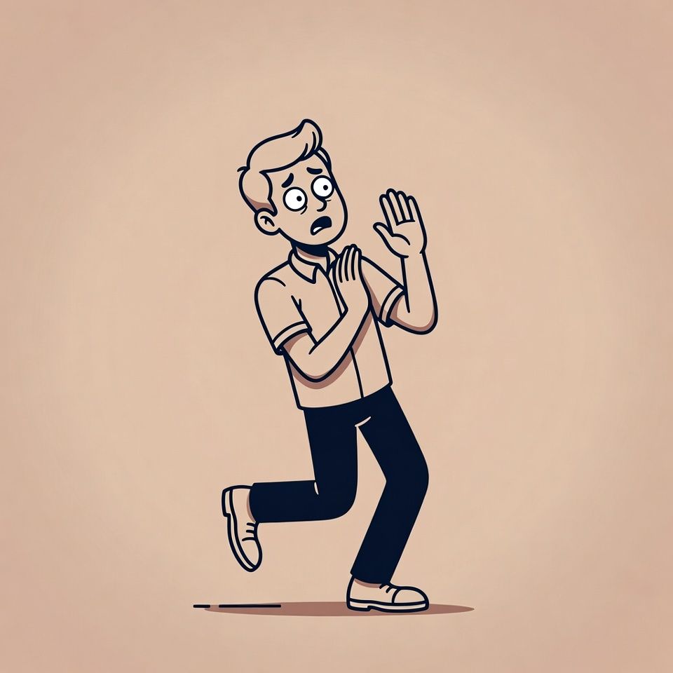 Cartoon representing the phrasal verb backing out